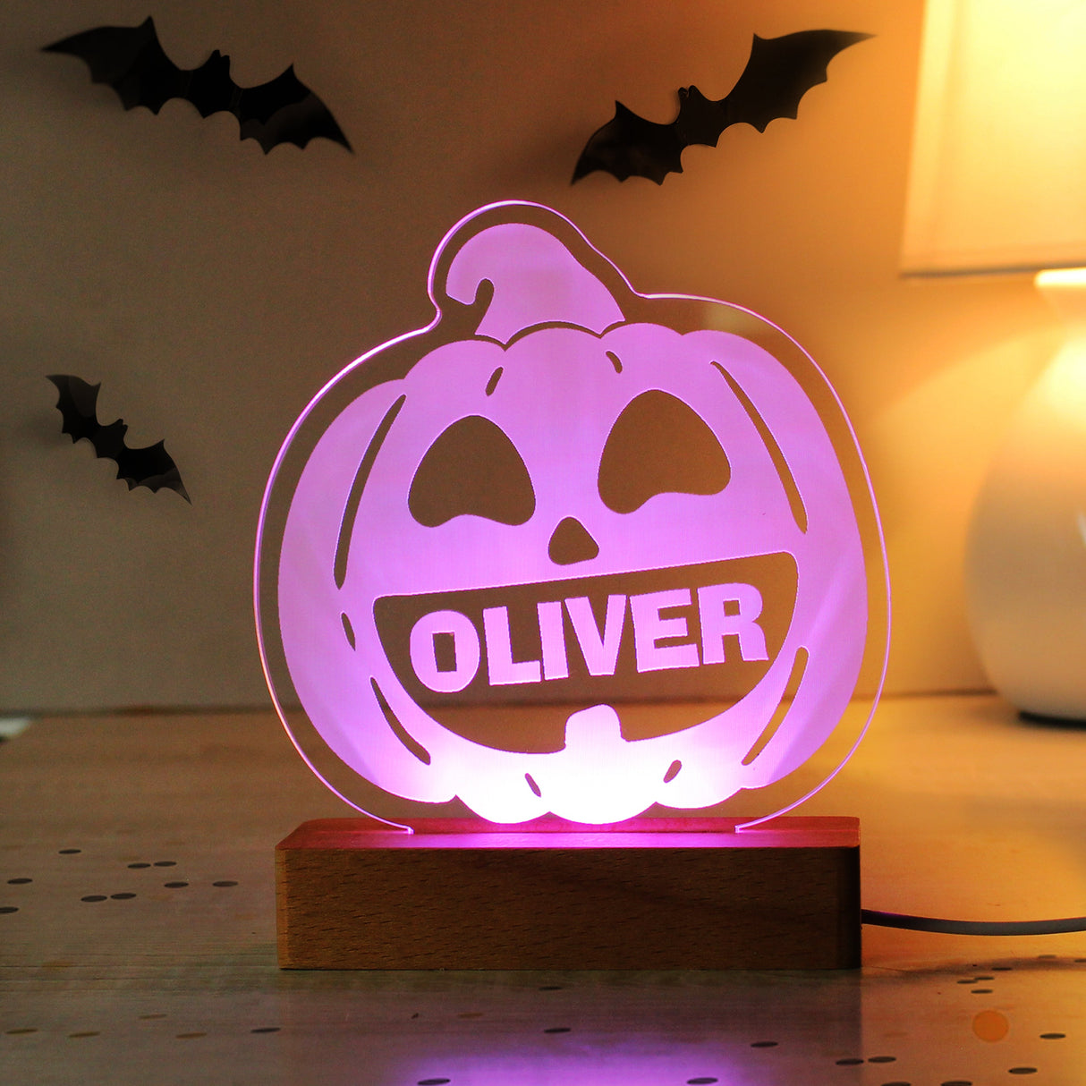 Personalised Pumpkin Wooden LED Light: 7 - LED Lighting By Gift Moments