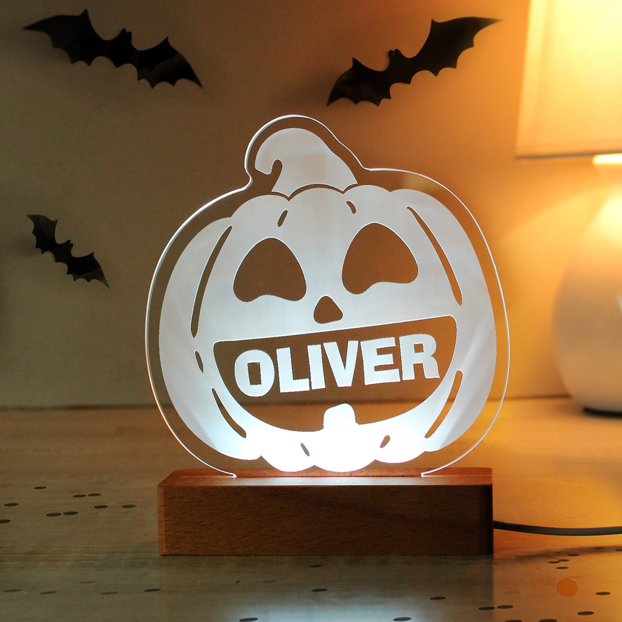 Personalised Pumpkin Wooden LED Light: 4 - LED Lighting By Gift Moments