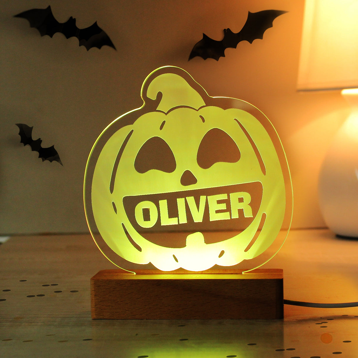 Personalised Pumpkin Wooden LED Light: 6 - LED Lighting By Gift Moments