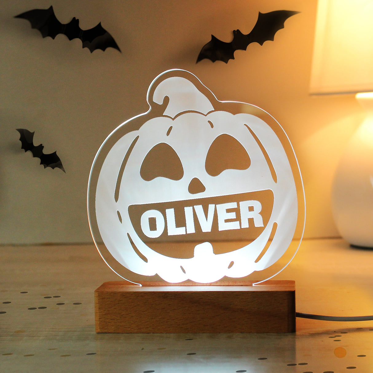 Personalised Pumpkin Wooden LED Light: 9 - LED Lighting By Gift Moments