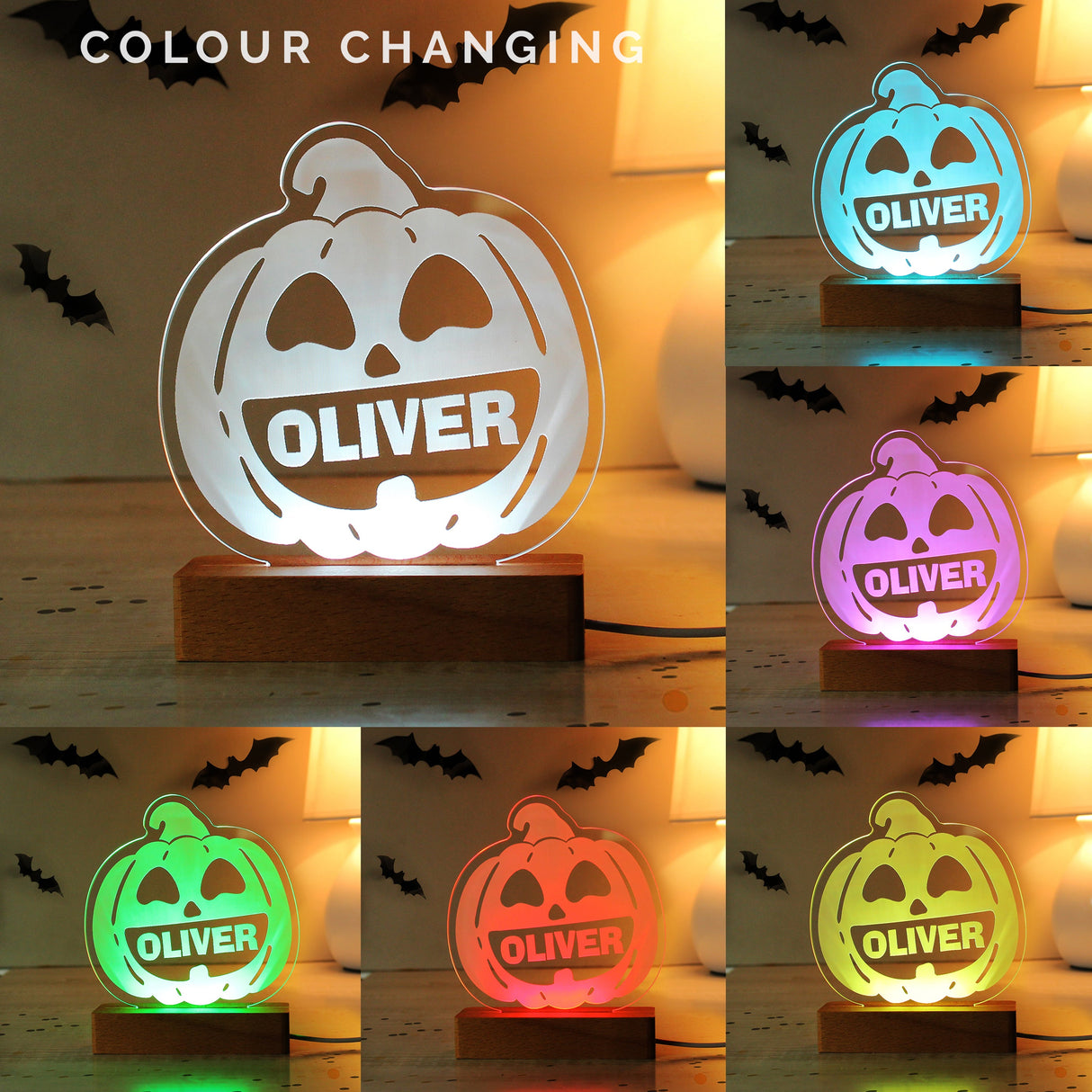 Personalised Pumpkin Wooden LED Light: 5 - LED Lighting By Gift Moments