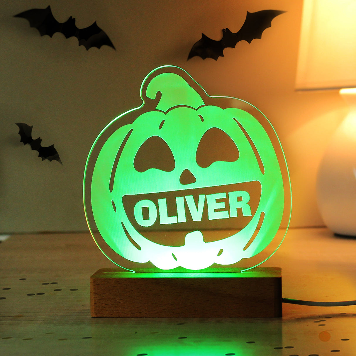 Personalised Pumpkin Wooden LED Light: 2 - LED Lighting By Gift Moments