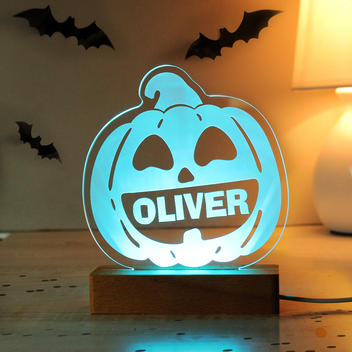 Personalised Pumpkin Wooden LED Light: 3 - LED Lighting By Gift Moments