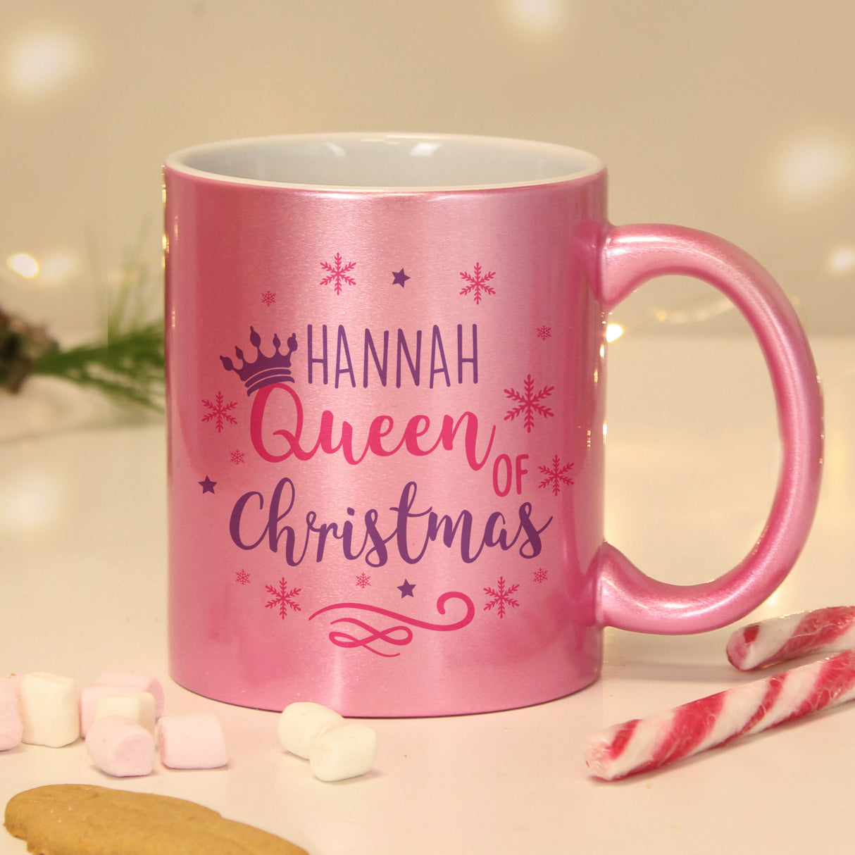 Personalised Queen Of Christmas Pink Mug: 3 - Mugs By Gift Moments