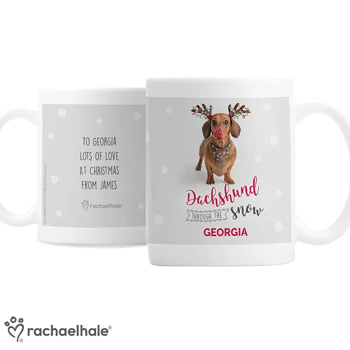 Personalised Rachael Hale Christmas Dachshund Through the Snow Mug: 3 - Mugs By Rachael Hale