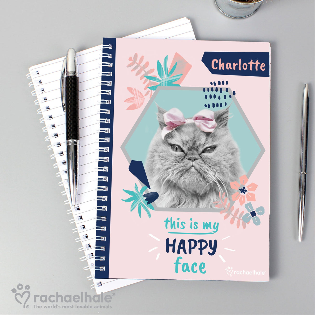 Personalised Rachael Hale ’Happy Face’ Cat A5 Notebook - Shop Notebooks At Gift Moments - 6