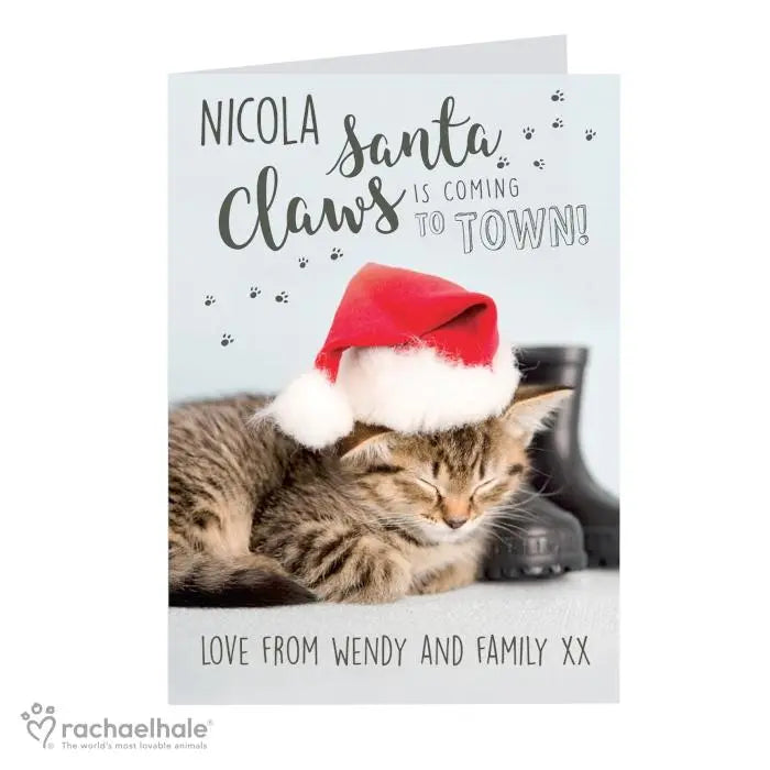 Personalised Rachael Hale Santa Claws Christmas Cat Card: 2 - Greeting Cards By Rachael Hale