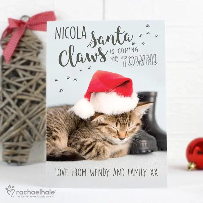 Personalised Rachael Hale Santa Claws Christmas Cat Card: 4 - Greeting Cards By Rachael Hale
