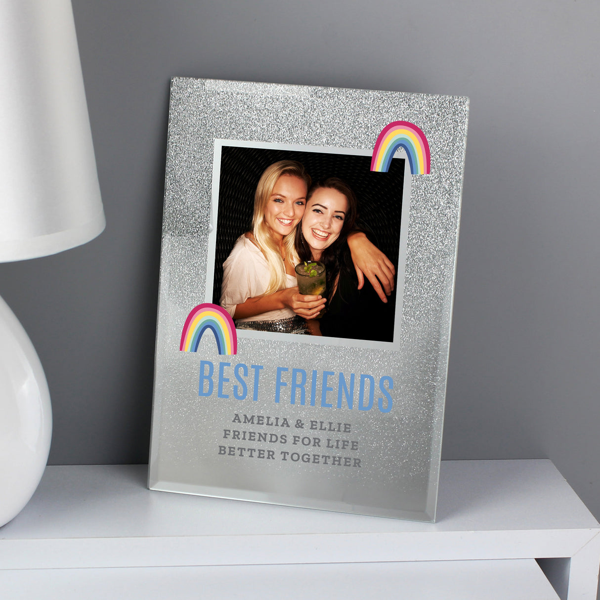 Personalised Rainbow 4x4 Glitter Glass Photo Frame: 2 - Photo Frames By Gift Moments