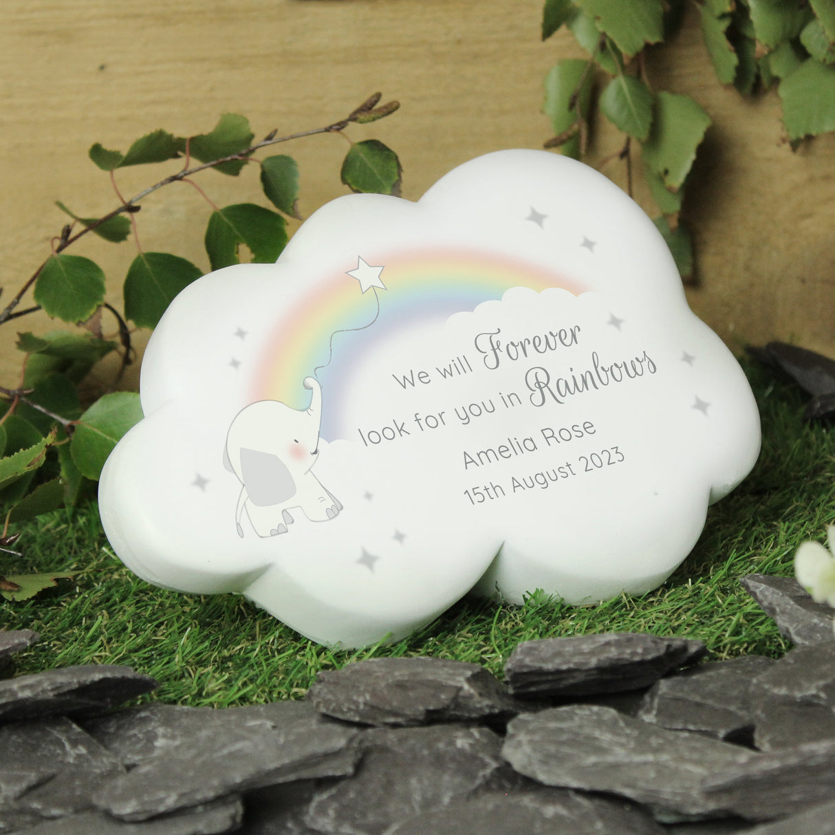 Personalised Rainbow Elephant Cloud Memorial Resin Stone - Shop Memorials At Gift Moments - 1