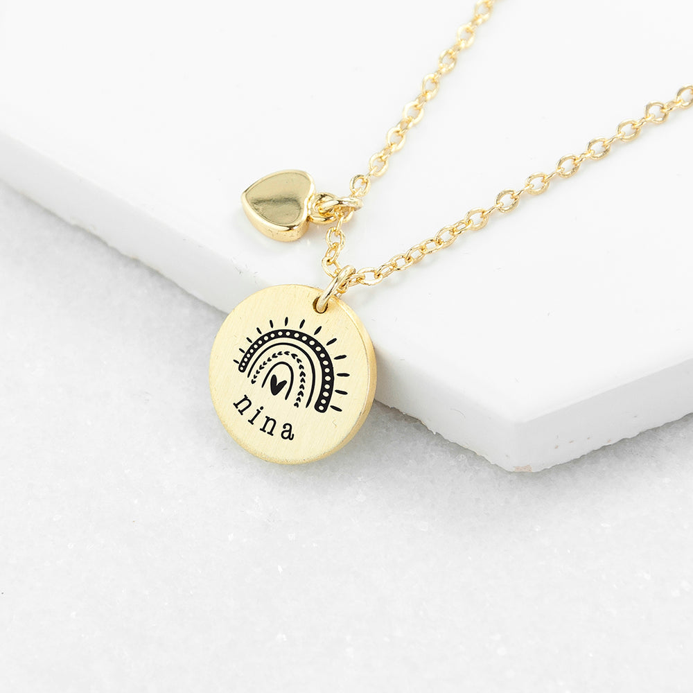 Personalised Rainbow Matte Heart & Disc Necklaces: 1 - Gold - Necklaces By Gift Moments