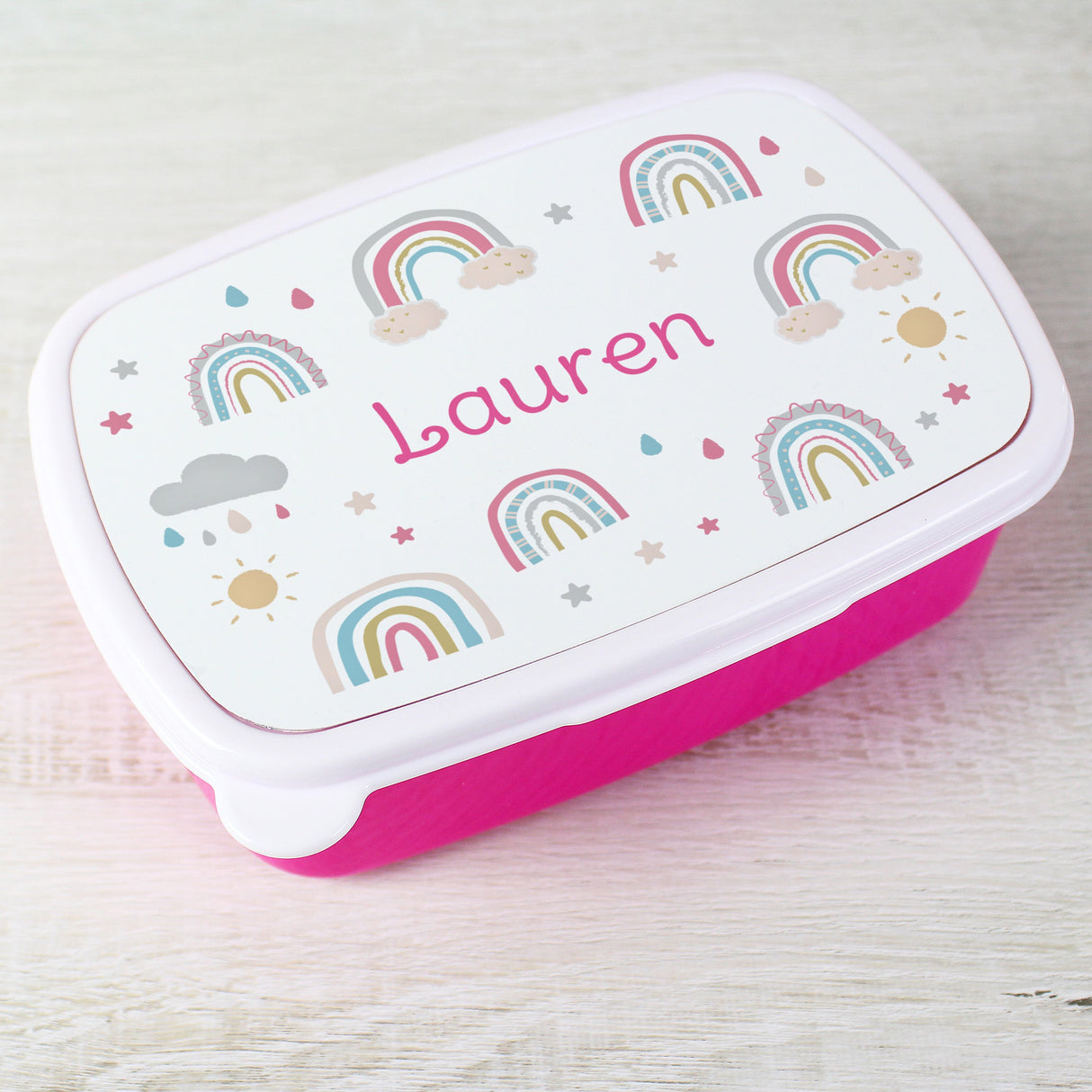 Personalised Rainbow Name Only Pink Lunch Box: 4 - Lunch Boxes & Bags By Gift Moments