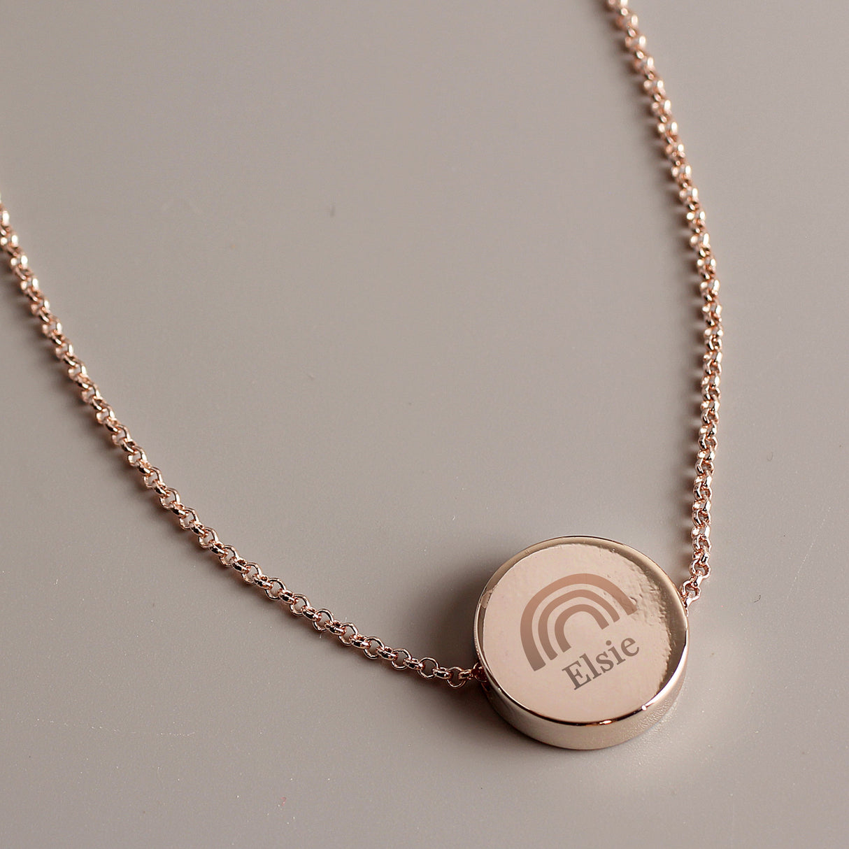 Personalised Rainbow Rose Gold Tone Disc Necklace: 3 - Necklaces By Gift Moments