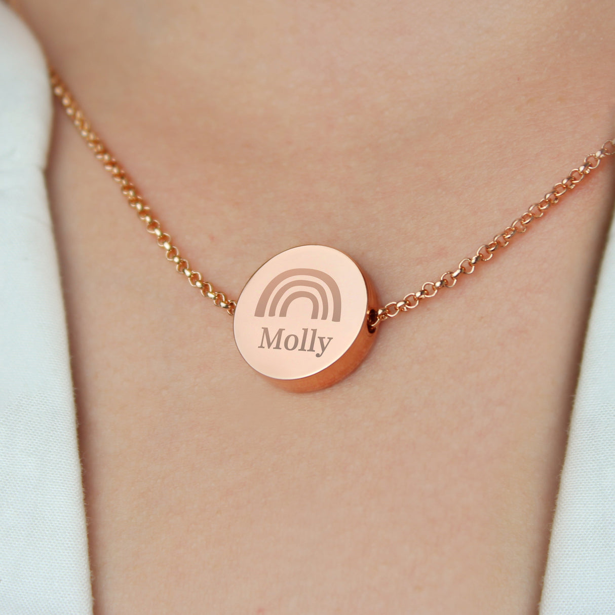 Personalised Rainbow Rose Gold Tone Disc Necklace: 1 - Necklaces By Gift Moments