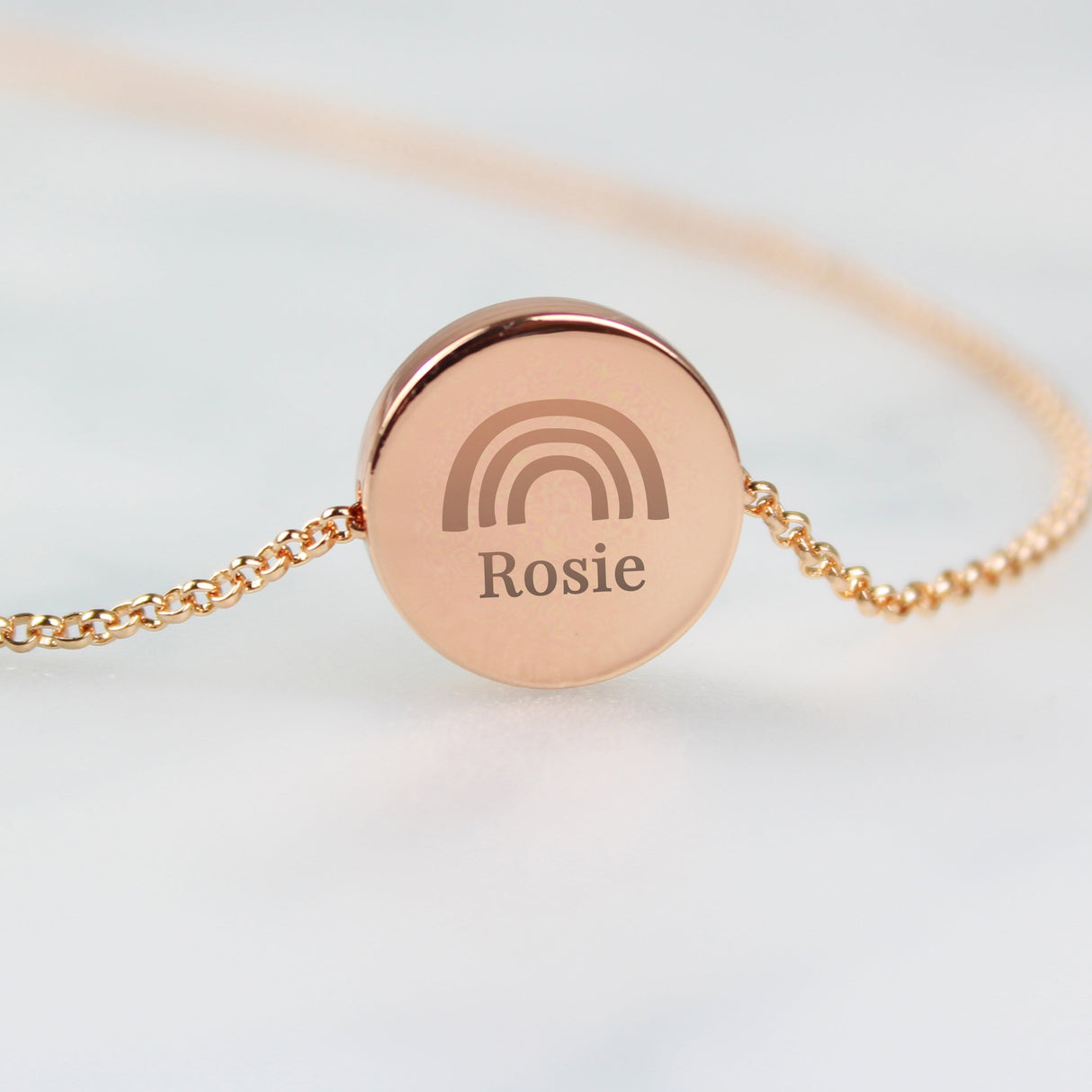 Personalised Rainbow Rose Gold Tone Disc Necklace: 4 - Necklaces By Gift Moments