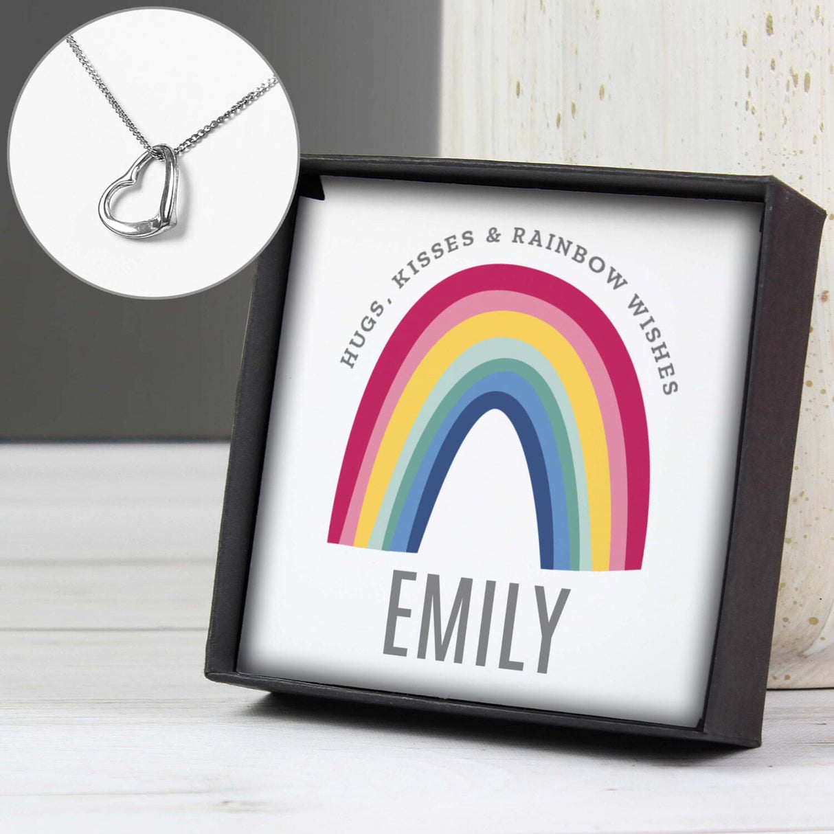 Personalised Rainbow Sentiment Silver Tone Necklace and Box: 3 - Necklaces By Gift Moments