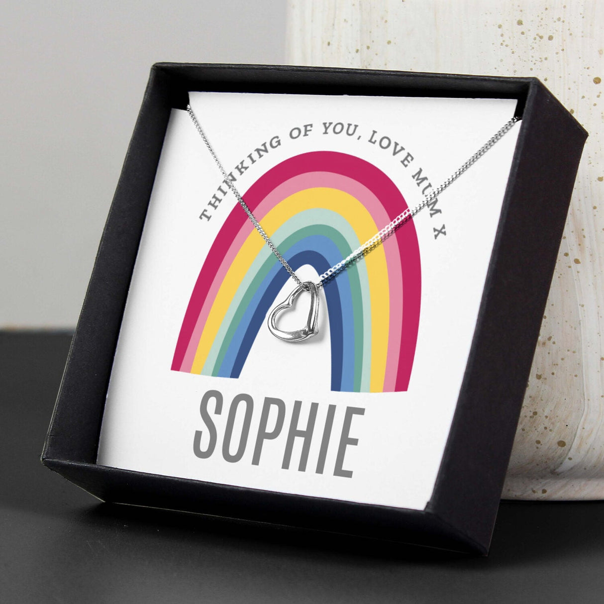Personalised Rainbow Sentiment Silver Tone Necklace and Box: 2 - Necklaces By Gift Moments