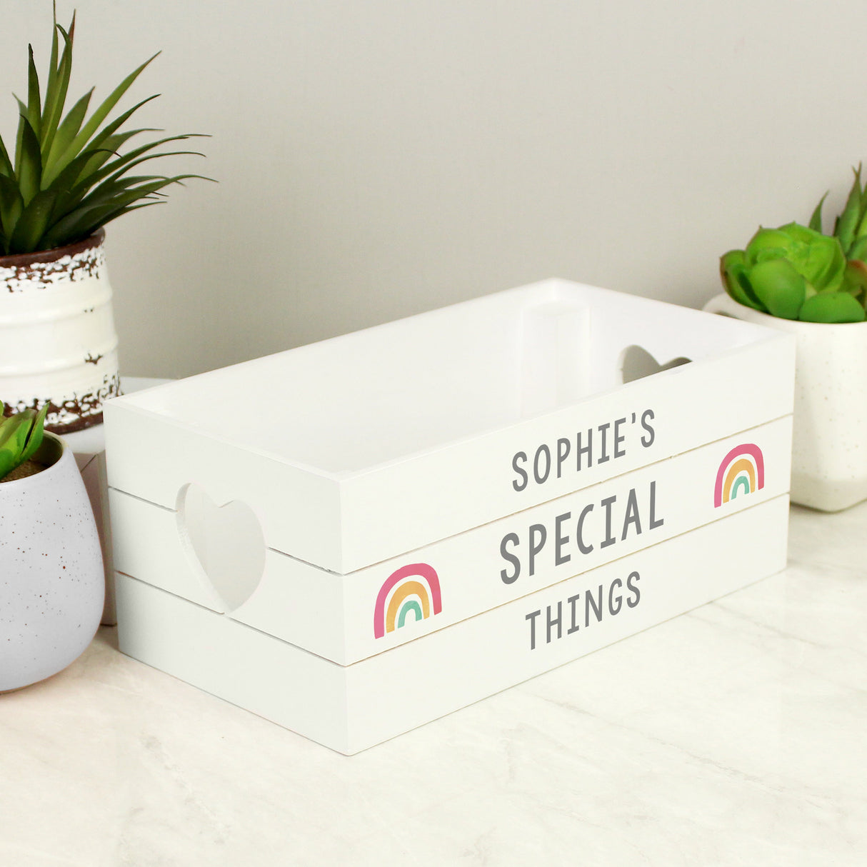 Personalised Rainbow White Wooden Crate: 2 - Storage By Gift Moments