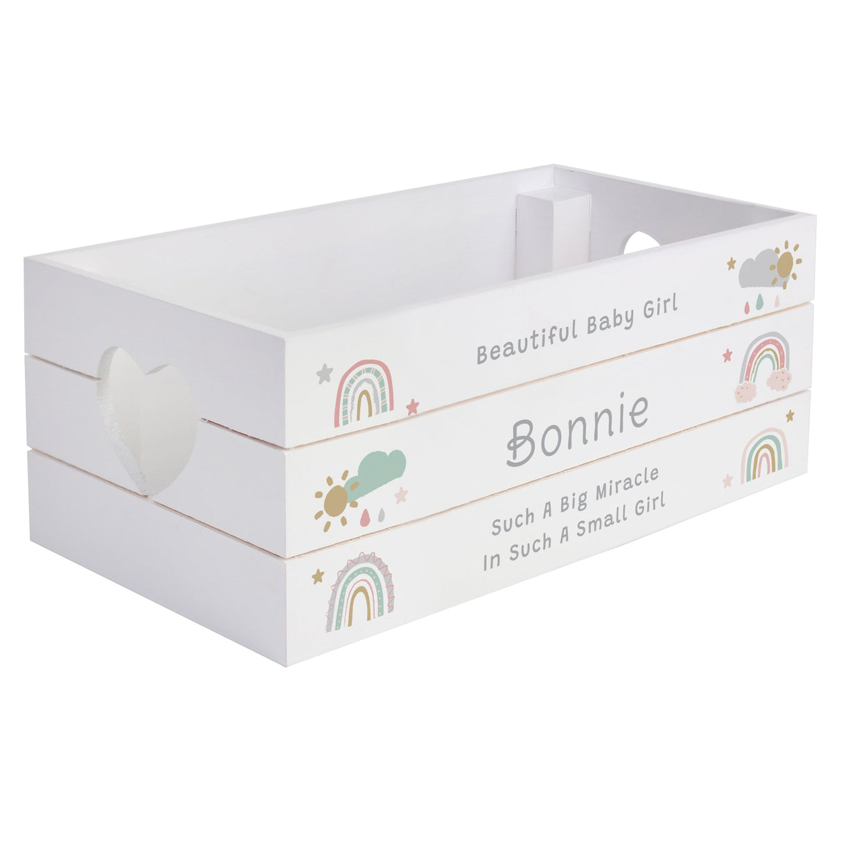 Personalised Rainbow White Wooden Crate: 4 - Storage By Gift Moments