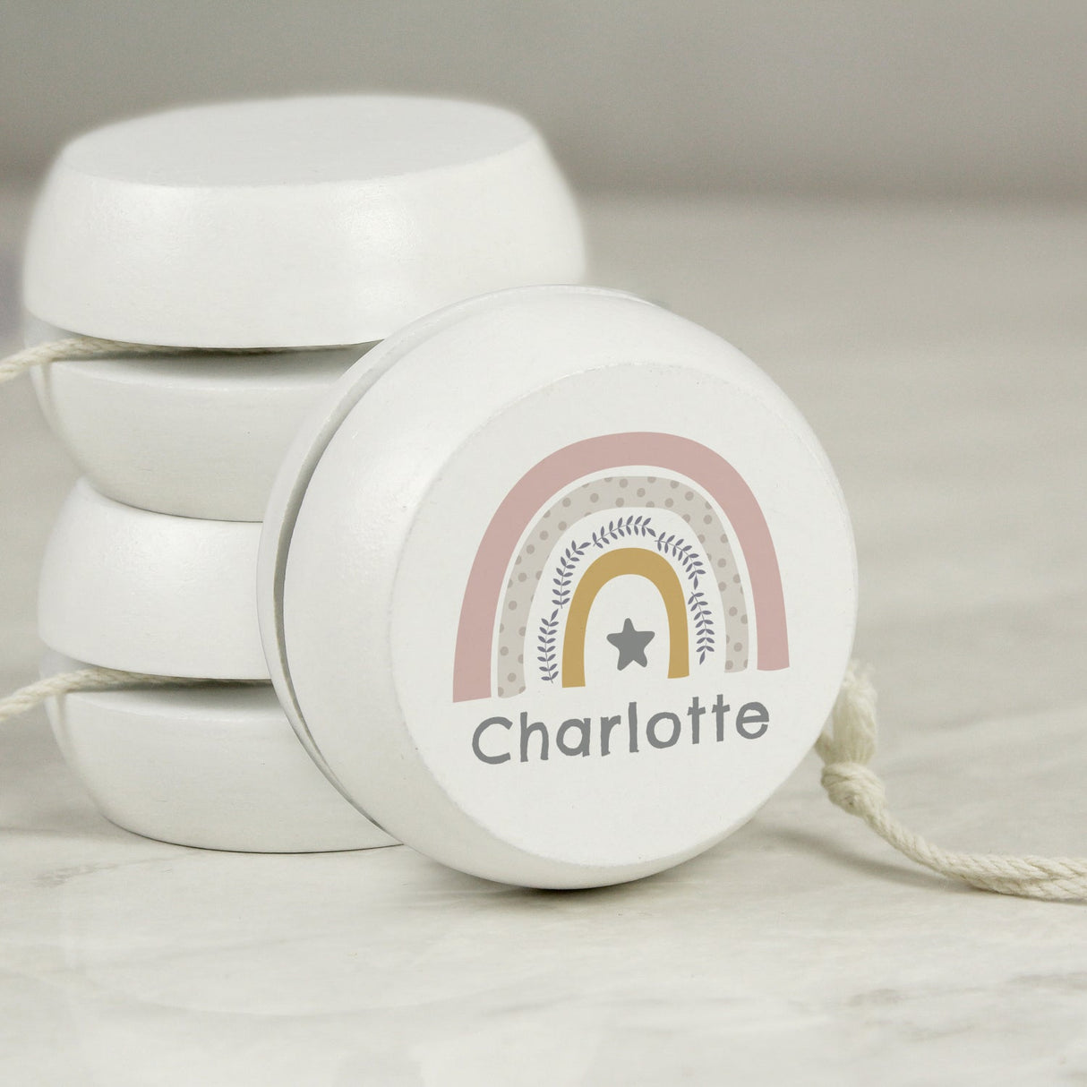 Personalised Rainbow White Wooden Yoyo: 1 - Toys By Gift Moments