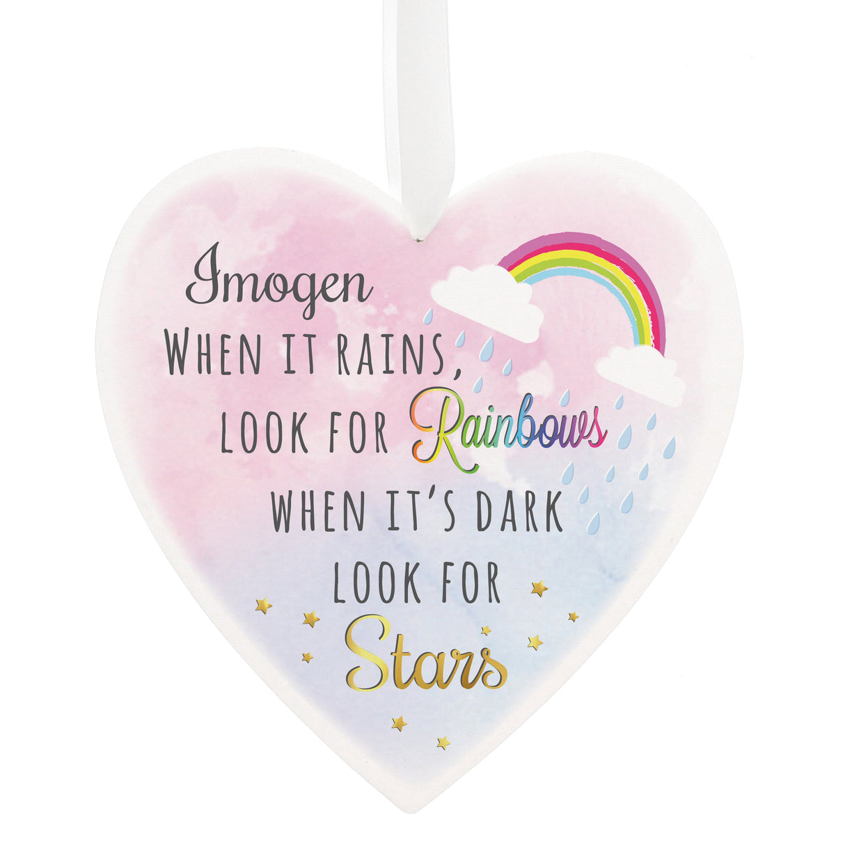 Personalised Rainbows and Stars Large Wooden Heart Decoration - Shop Decorations At Gift Moments - 2
