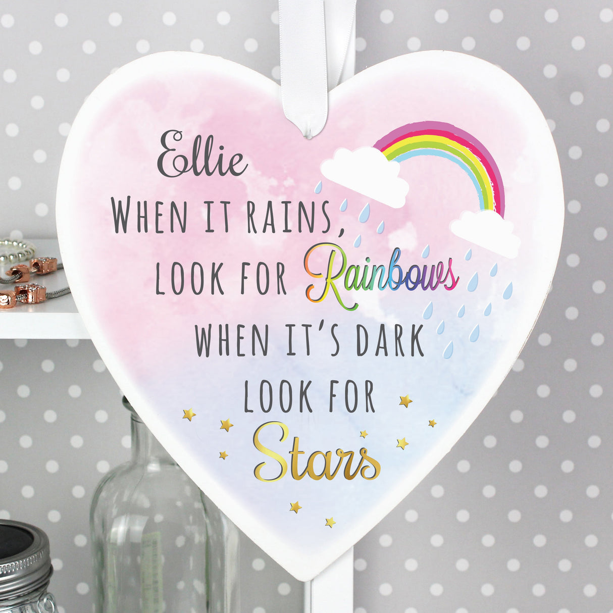 Personalised Rainbows and Stars Large Wooden Heart Decoration - Shop Decorations At Gift Moments - 3