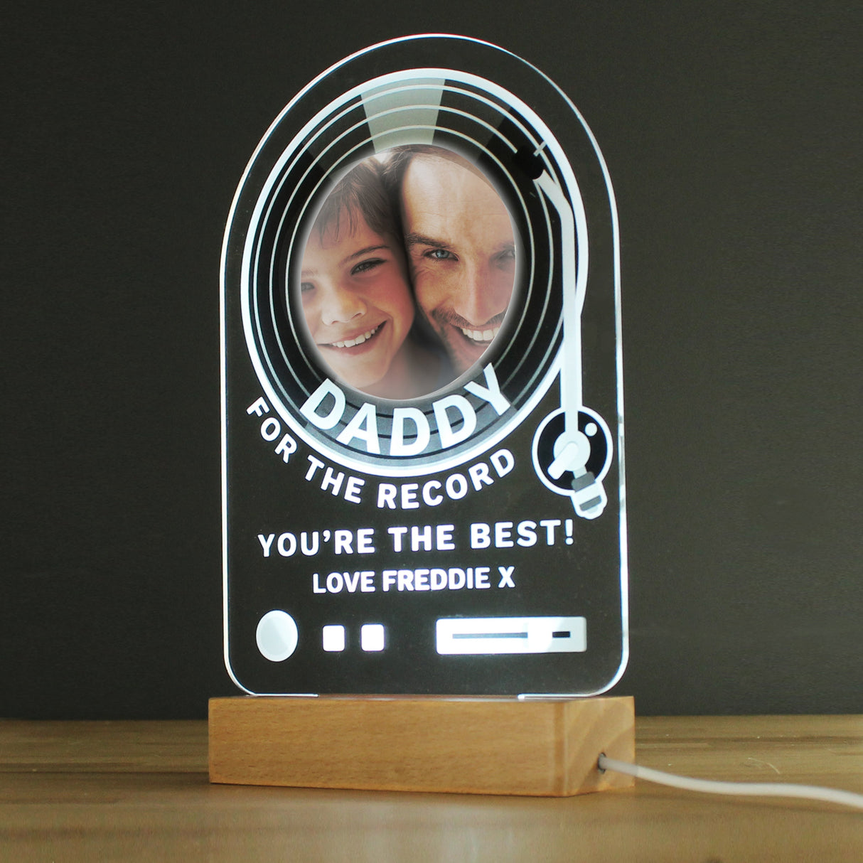 Personalised Record Photo Upload Wooden Based LED Light: 1 - LED Lighting By Gift Moments