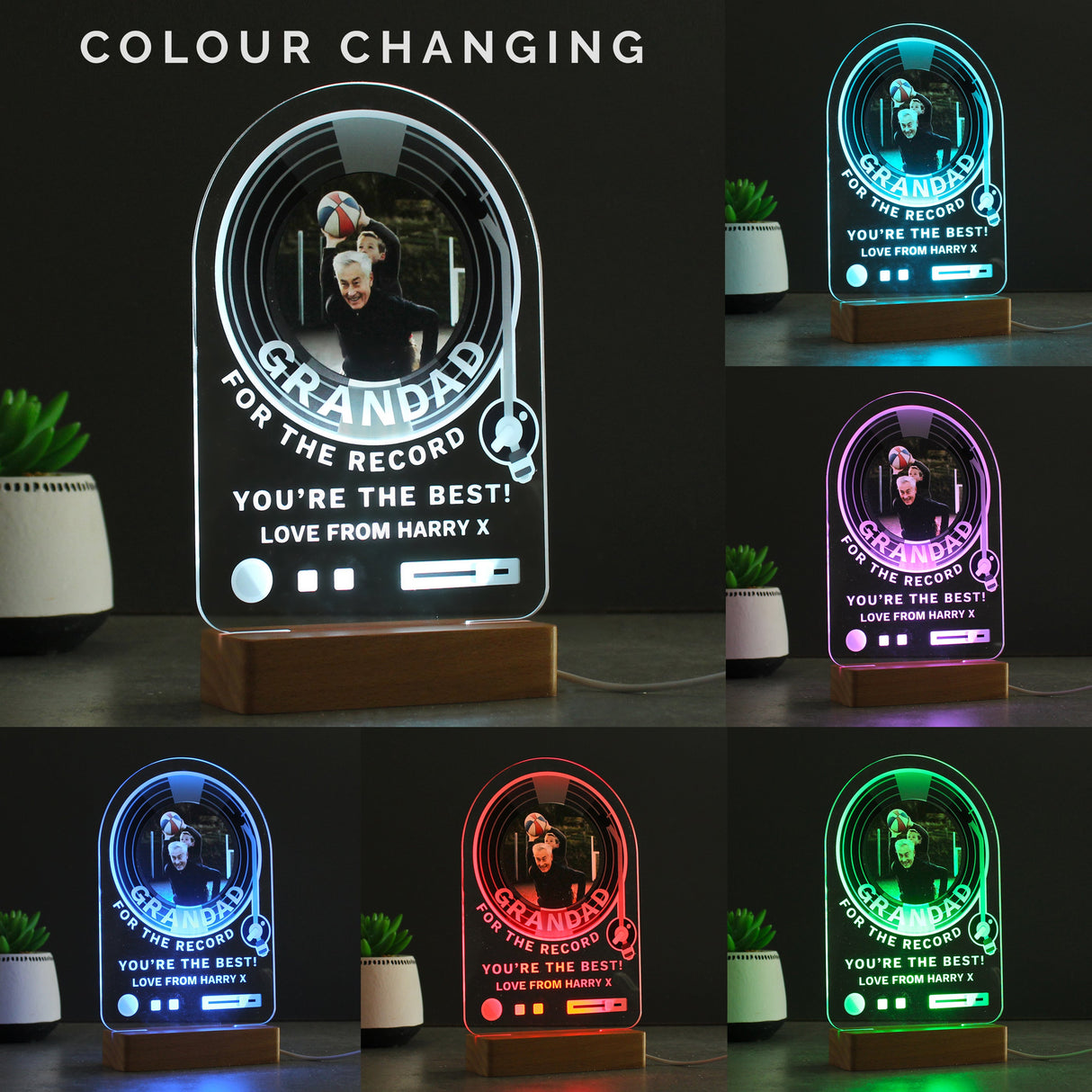 Personalised Record Photo Upload Wooden Based LED Light: 3 - LED Lighting By Gift Moments