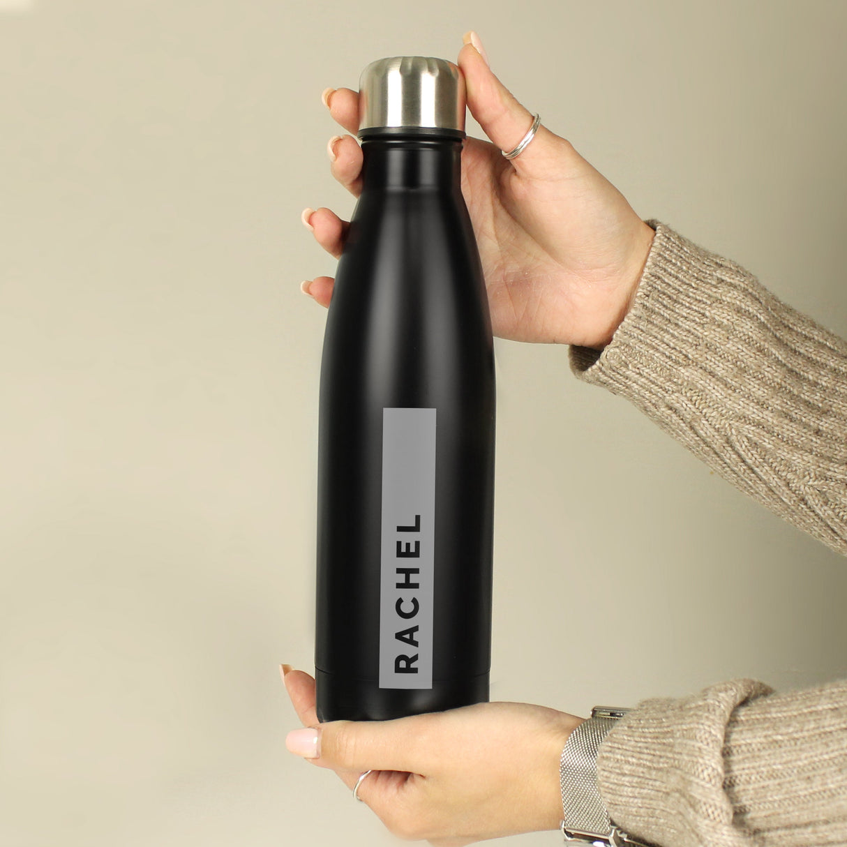 Personalised Rectangle Black Metal Insulated Drinks Bottle: 6 - Water Bottles By Gift Moments