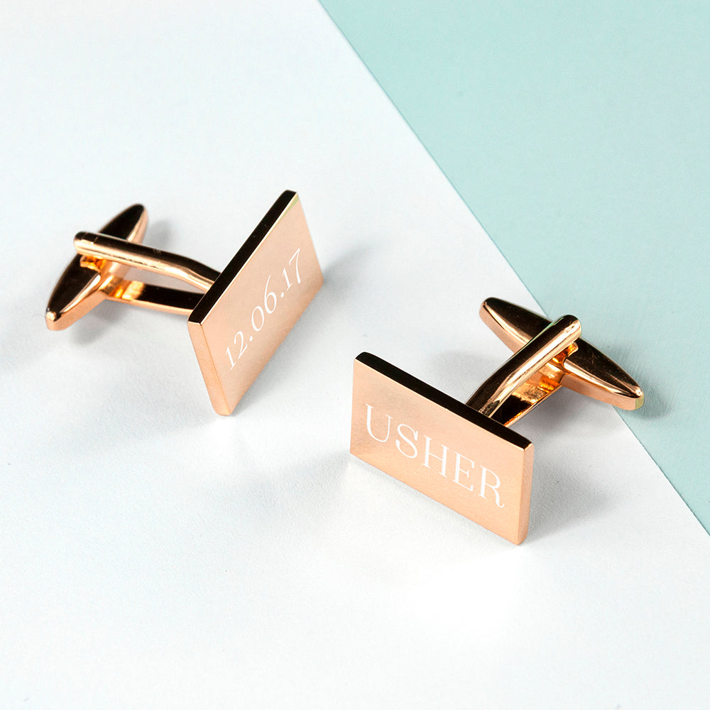 Personalised Rectangle Rose Gold Plated Cufflinks: 2 - Cufflinks & Tie Slides By Gift Moments