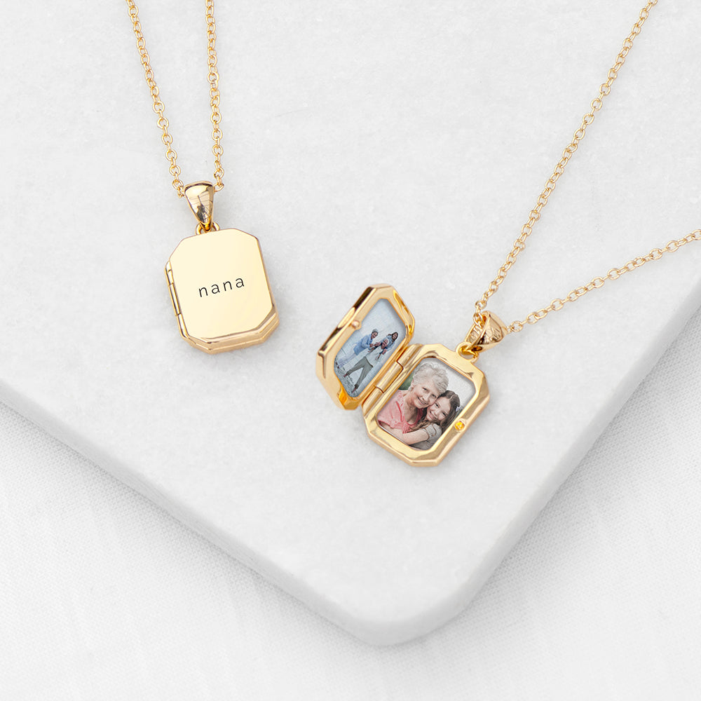Personalised Rectangular Photo Locket Necklaces: 2 - Gold - Necklaces By Gift Moments
