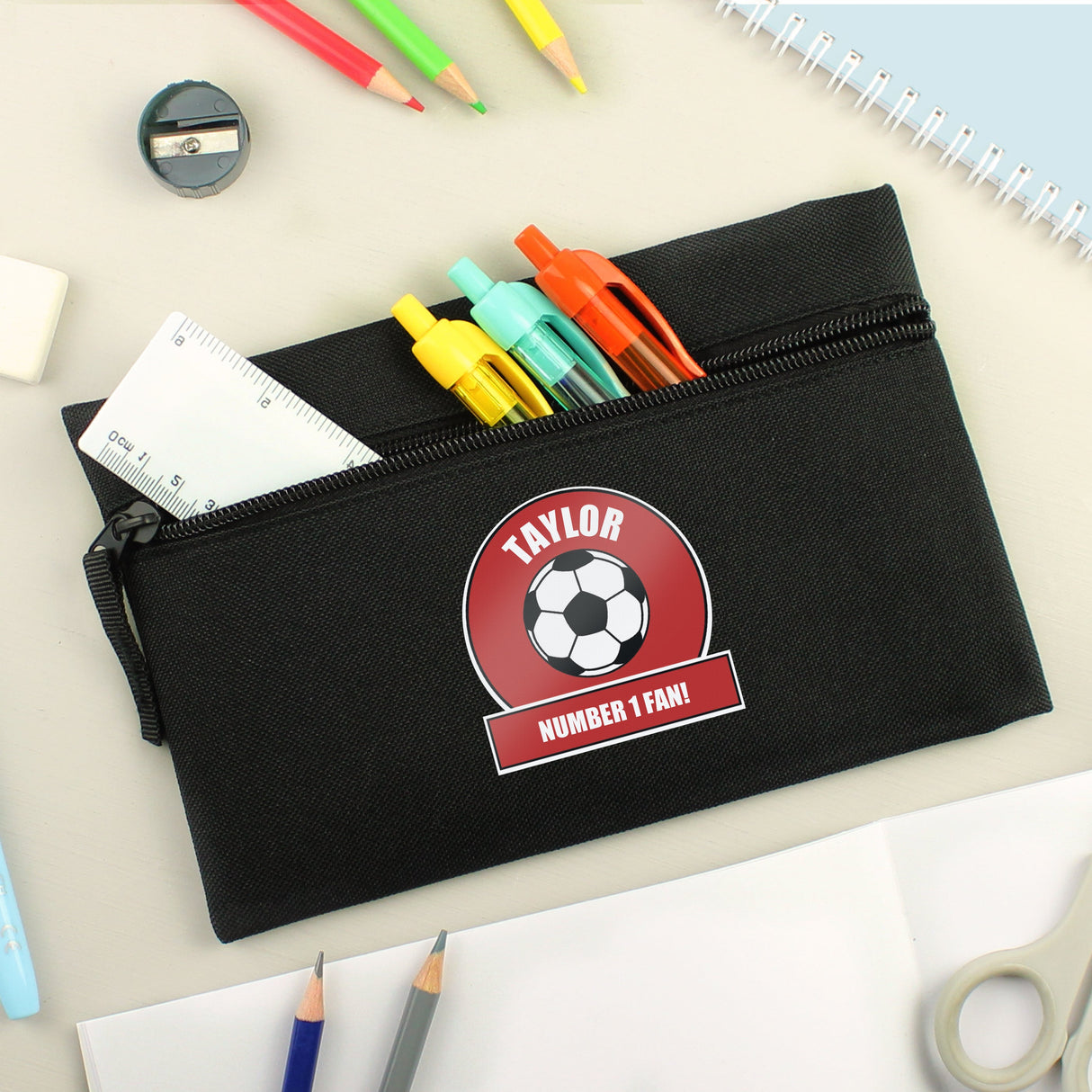 Personalised Red Football Fan Pencil Case - Shop Pencil Cases & Sets At Gift Moments - 3