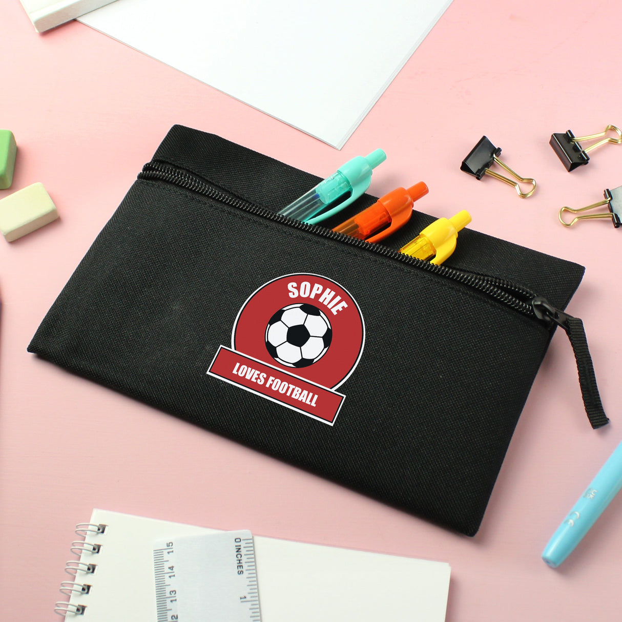 Personalised Red Football Fan Pencil Case - Shop Pencil Cases & Sets At Gift Moments - 4