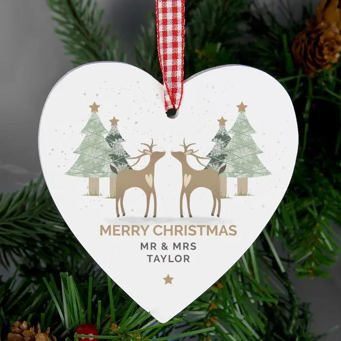 Personalised Reindeer Couple Wooden Heart Decoration - Shop Christmas Decorations At Gift Moments - 1
