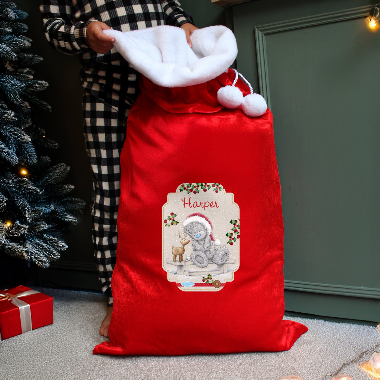 Personalised Me to You Reindeer Luxury Pom Pom Red Sack - Shop Christmas Sacks At Gift Moments - 3
