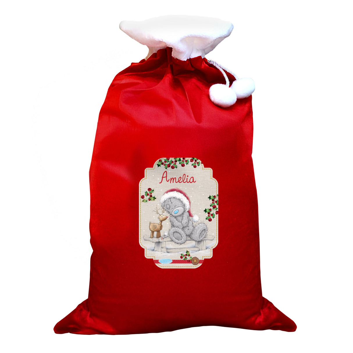 Personalised Me to You Reindeer Luxury Pom Pom Red Sack - Shop Christmas Sacks At Gift Moments - 4