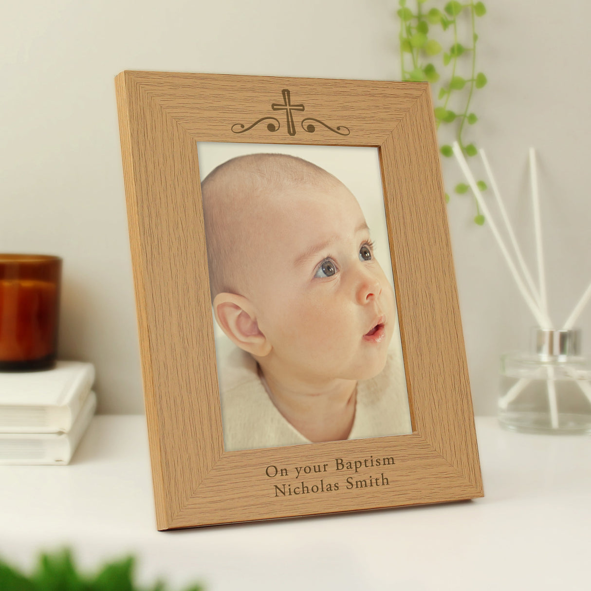 Personalised Religious Swirl 5x7 Oak Finish Photo Frame: 3 - Photo Frames By Gift Moments