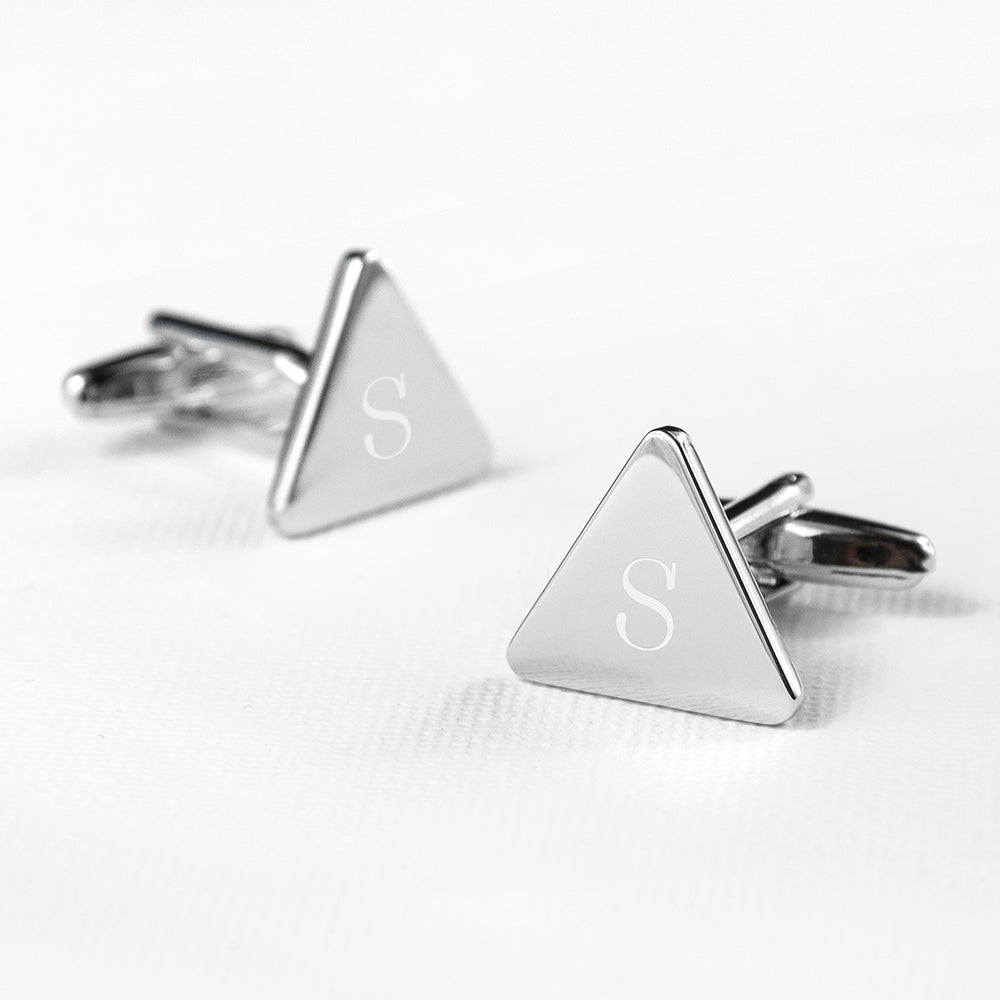Personalised Rhodium Plated Triangle Cufflinks: 5 - Cufflinks & Tie Slides By Gift Moments