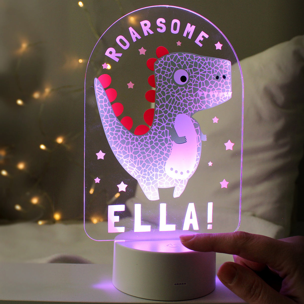 Personalised Roarsome Dinosaur LED Colour Changing Night Light: 2 - LED Lighting By Gift Moments