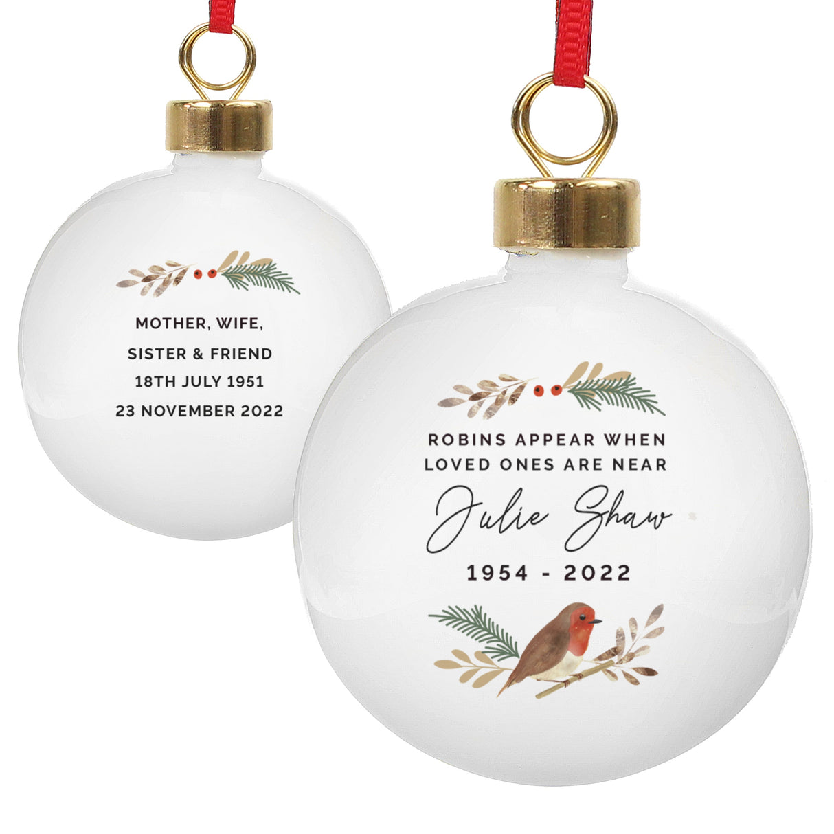 Personalised Robin Bauble: 3 - Christmas Baubles By Gift Moments