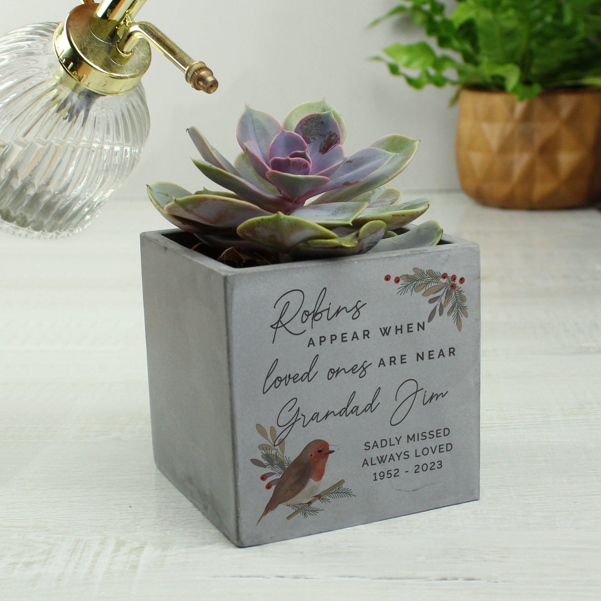 Personalised Robin Memorial Concrete Plant Pot: 4 - Pots & Planters By Gift Moments