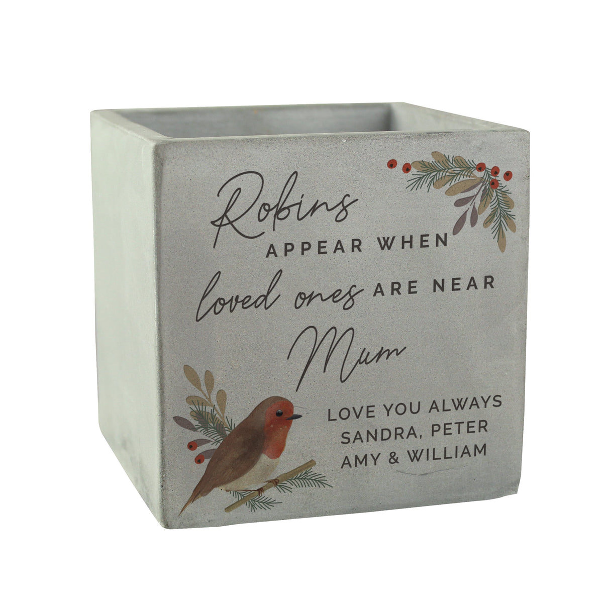Personalised Robin Memorial Concrete Plant Pot: 5 - Pots & Planters By Gift Moments