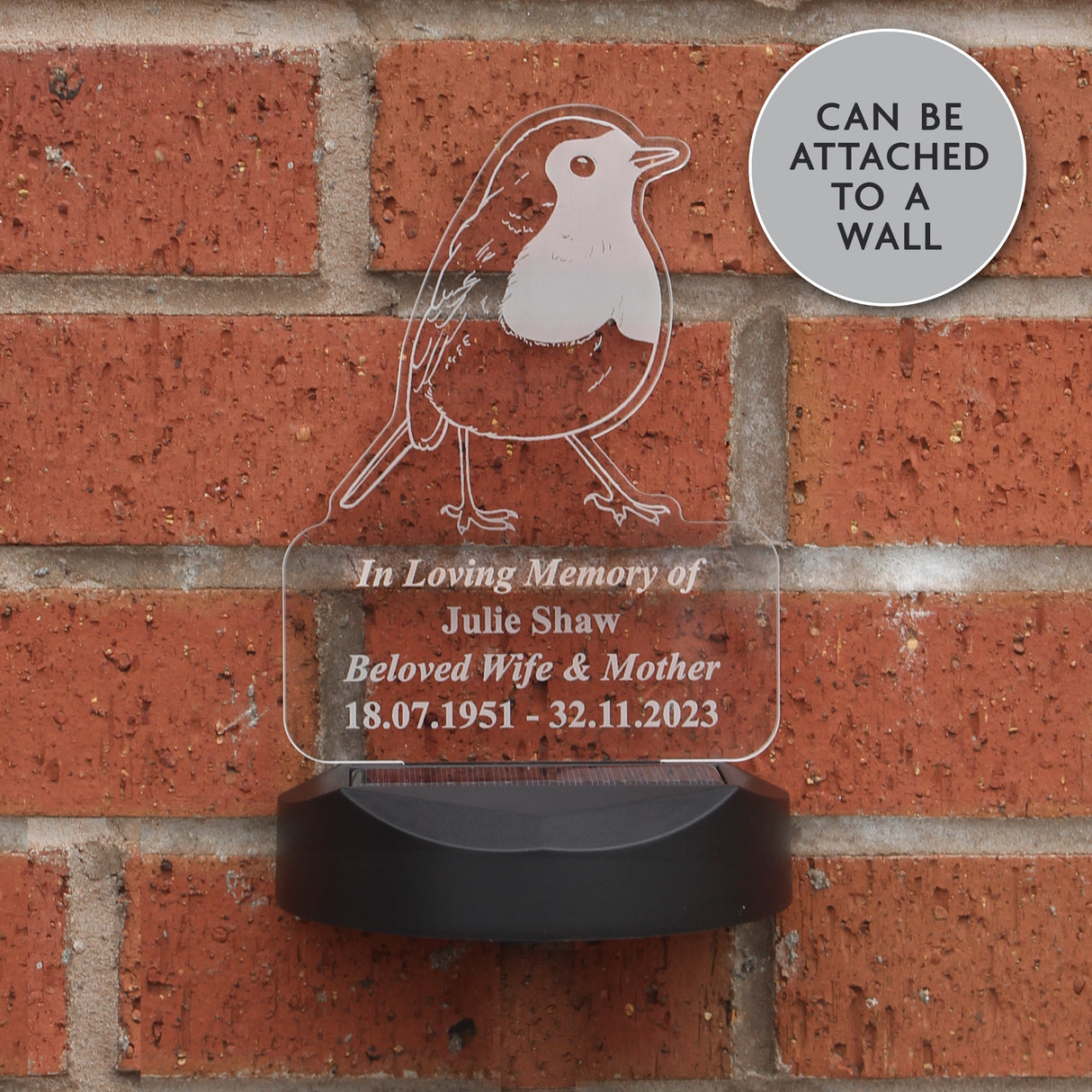 Personalised Robin Memorial Outdoor Solar Light: 5 - Solar Lights By Gift Moments