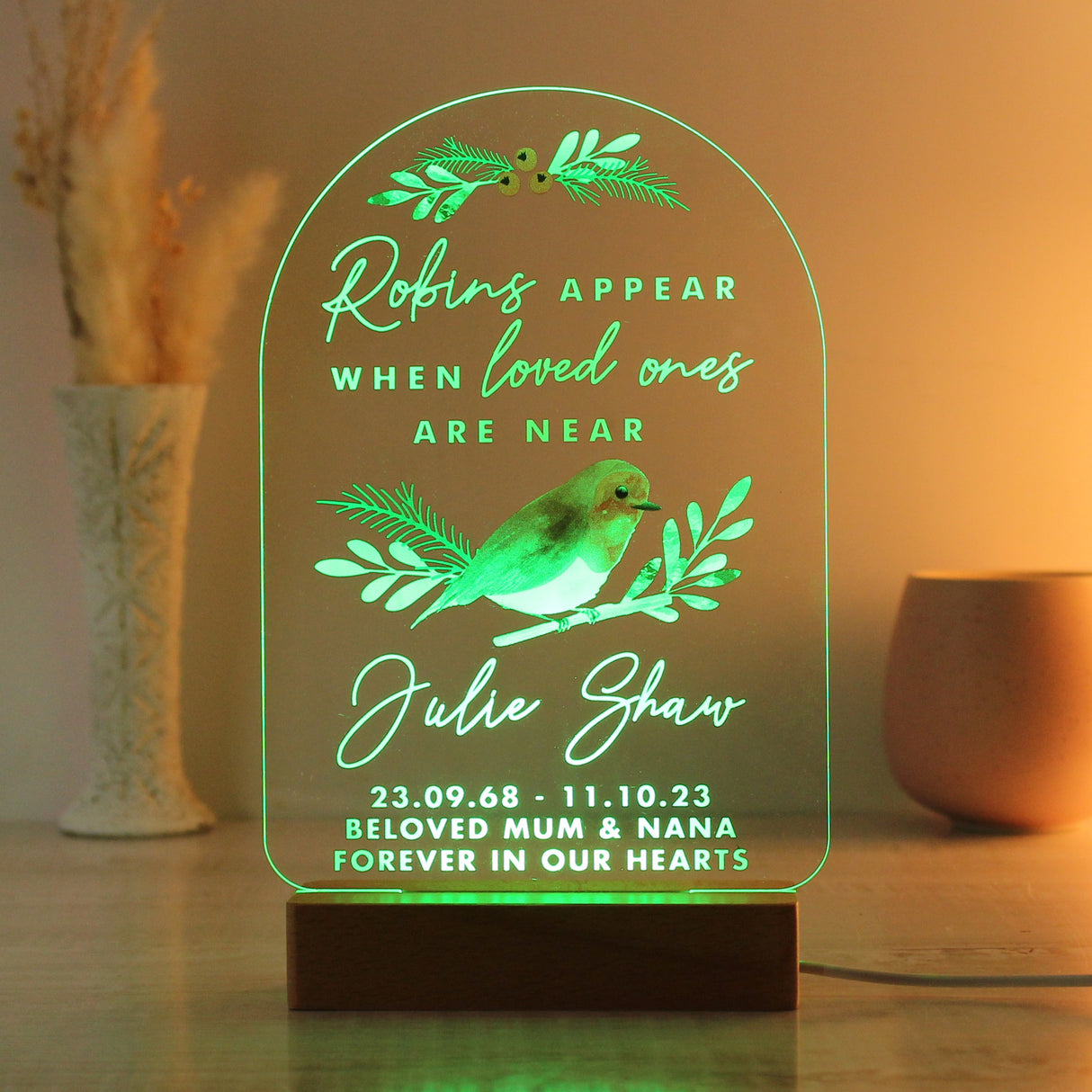 Personalised Robins Appear Wooden Based LED Light: 4 - LED Lighting By Gift Moments