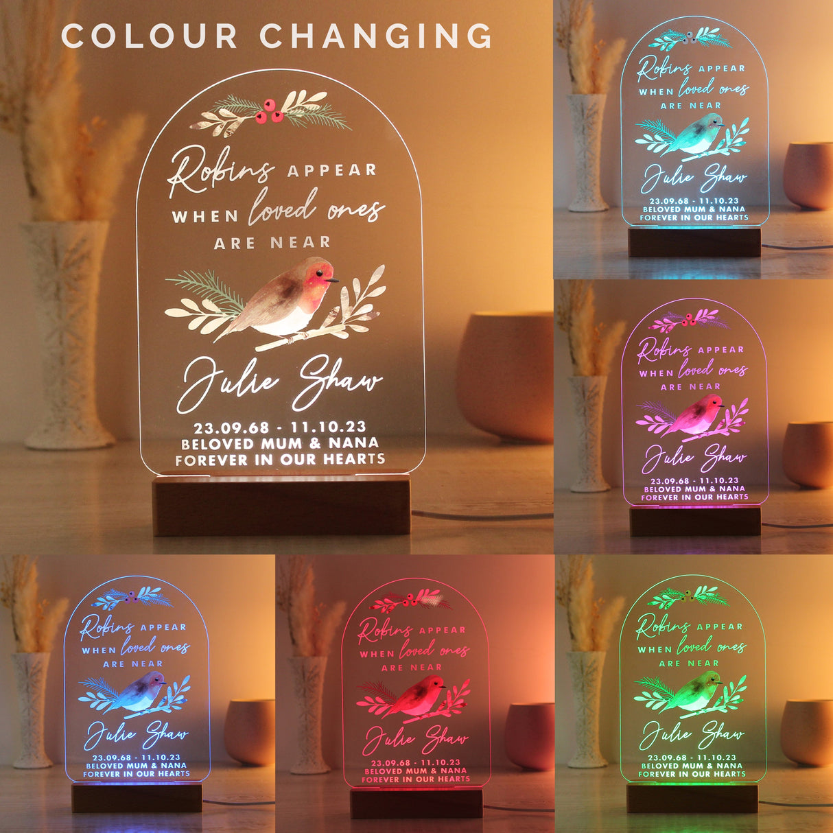 Personalised Robins Appear Wooden Based LED Light: 5 - LED Lighting By Gift Moments
