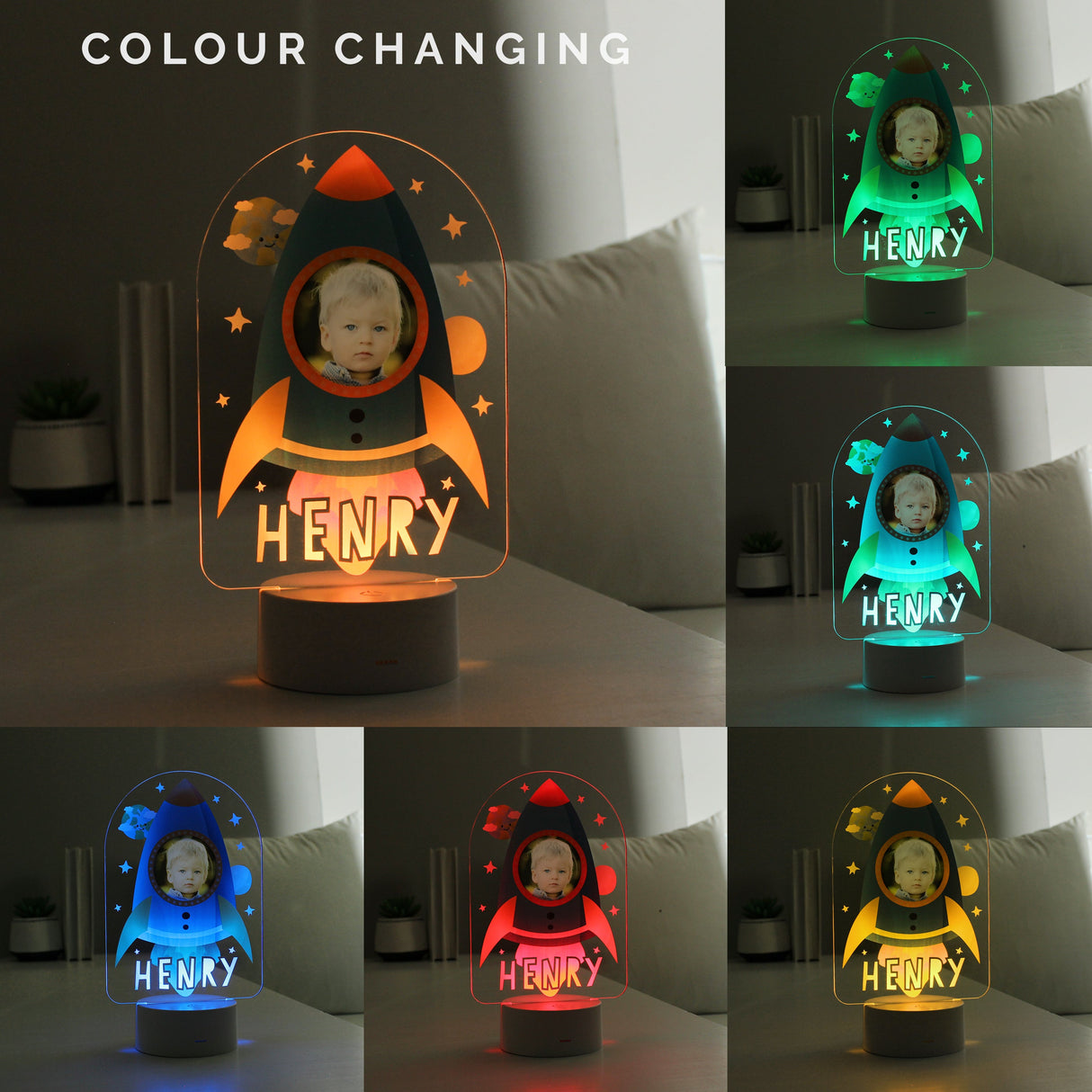 Personalised Rocket Photo Upload LED Colour Changing Night Light: 5 - LED Lighting By Gift Moments