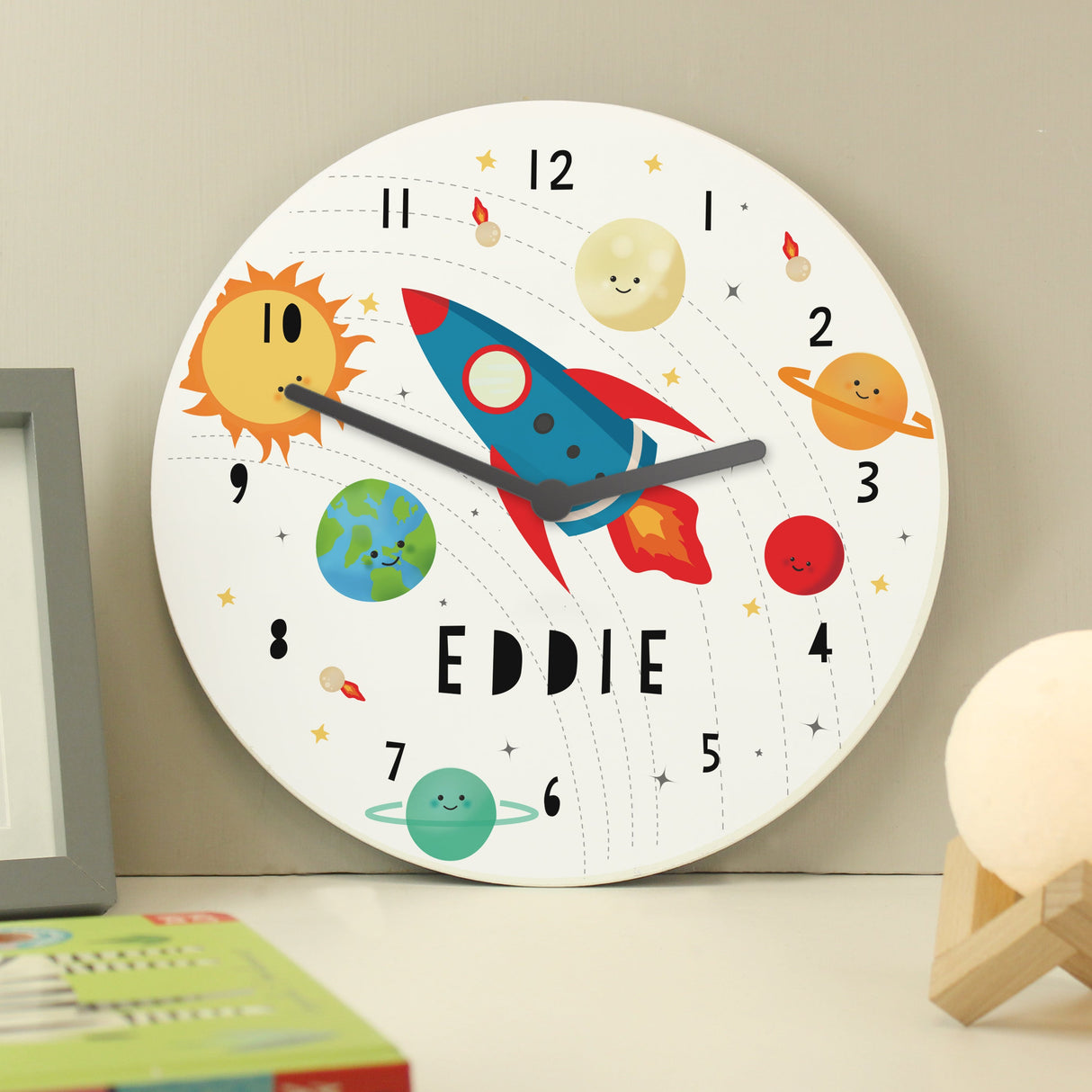 Personalised Rocket in Space Large Wooden Clock: 3 - Clocks By Gift Moments
