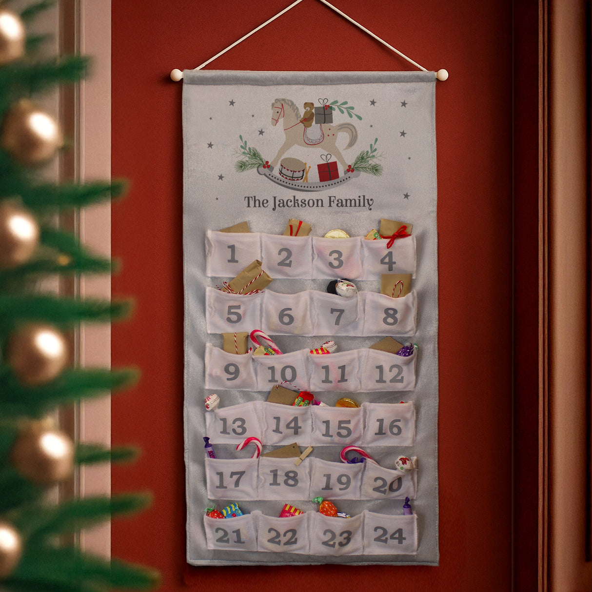 Personalised Rocking Horse Advent Calendar In Silver Grey - Shop Advent Calendars At Gift Moments - 1