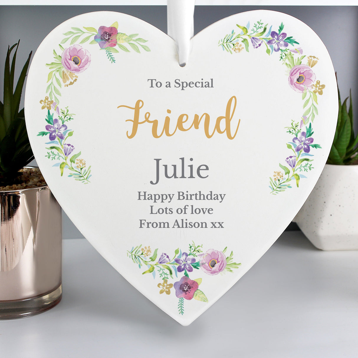 Personalised Any Role ’Floral Watercolour’ Large Wooden Heart Decoration - Shop Decorations At Gift Moments - 2