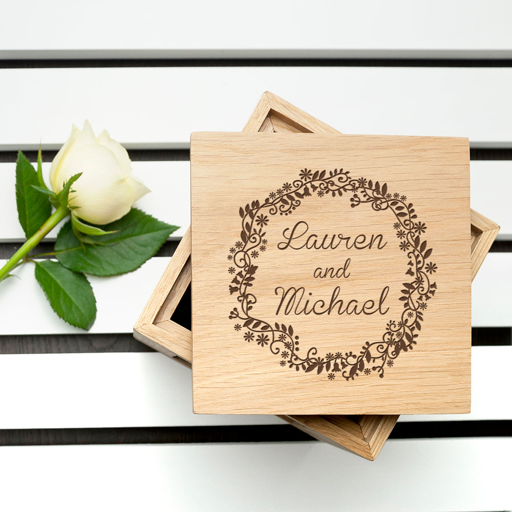 Personalised Romantic Floral Oak Photo Cube: 1 - Photo Cubes By Gift Moments